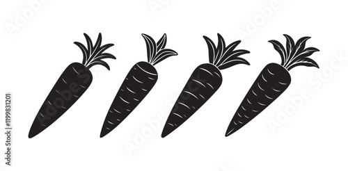 set of carrot silhouette, black and white silhouette, vector and illustration