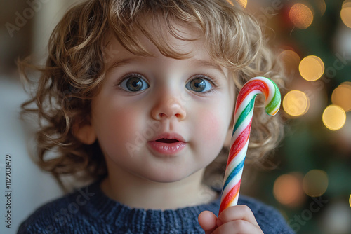 Generative AI Image of a Happy Child Smiling While Enjoying Sweets, Candies, and Bakery Treats photo