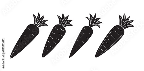 set of carrot silhouette, black and white silhouette, vector and illustration