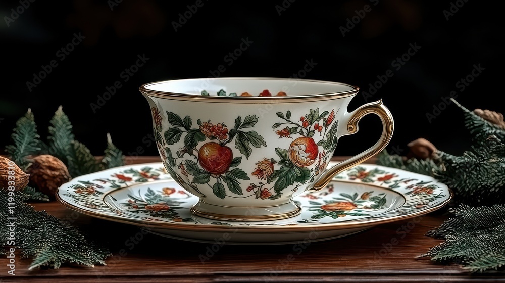 Fototapeta premium Elegant tea set display cozy home setting high-resolution textures warm atmosphere artistic perspective
