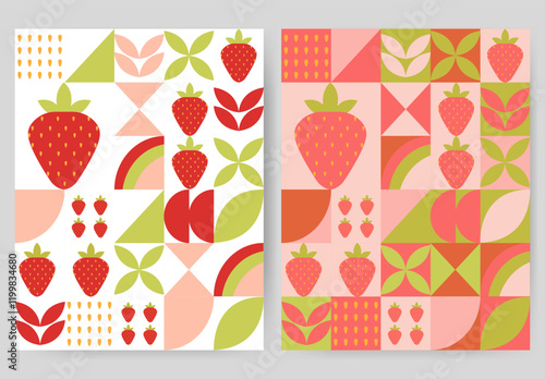  Strawberry minimalist geometric design for banner, card, cover, poster, advertising, wallpaper.