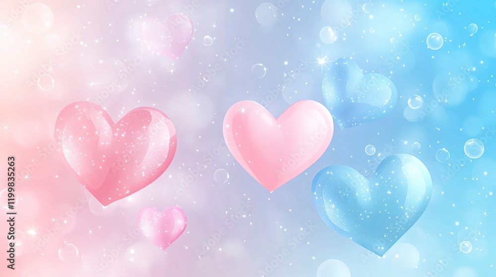 Valentine's Day background with pastel pink and blue colors, vector illustration of hearts floating in the air on a soft gradient backdrop, Valentine's Day background with pastel pink and blue colors, vector illustration of hearts floating in the air on a soft gradient backdrop,