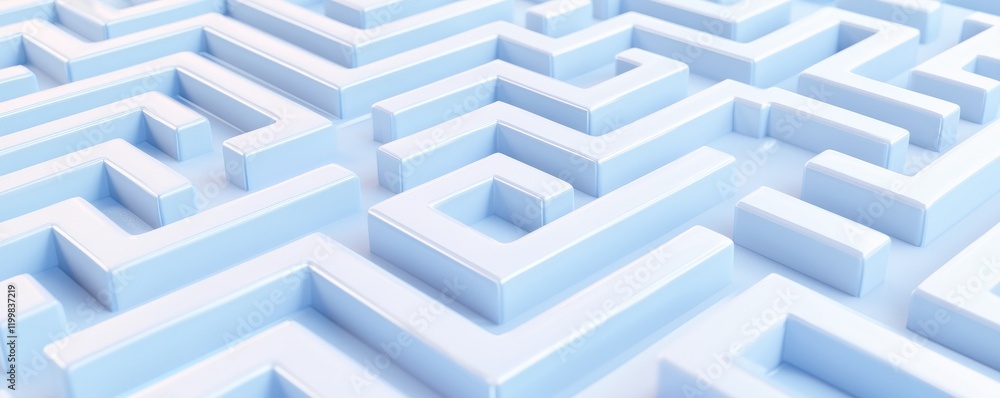 Exploring a complex blue maze in yellow-illuminated design Exploring a complex blue maze in yellow-illuminated design