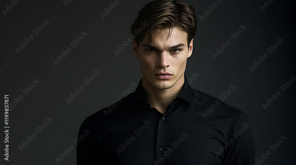 Fototapeta premium Man in Black Shirt with Dramatic Lighting