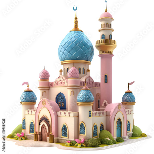 Colorful Fantasy Castle with Turrets and Domes on Transparent Background