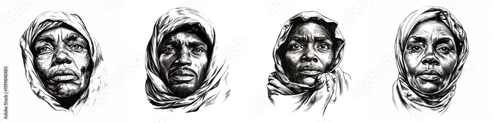 striking portrait series of Chadian individuals, showcasing emotion and resilience striking portrait series of Chadian individuals, showcasing emotion and resilience