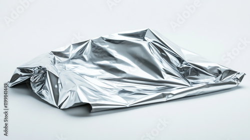 Aluminum foil sheet on white background with full depth of field, clean and professional look, ideal for product photography. photo