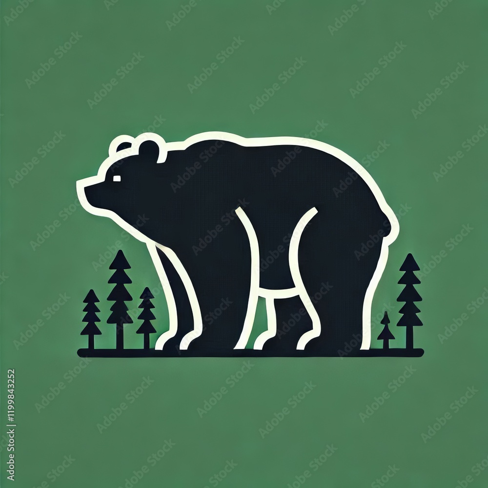 Naklejka premium Bear Silhouette A rounded bulky silhouette in black representin