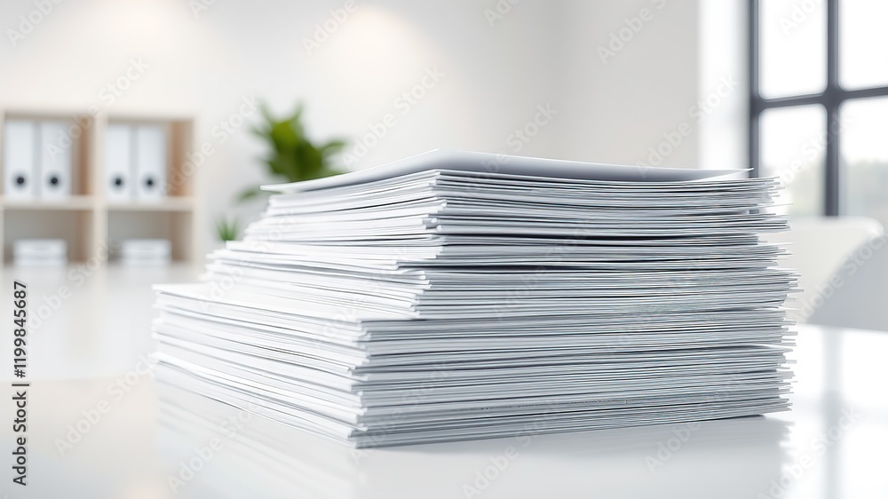 Modern Stacked White Paper on Desk - Professional Presentation Modern Stacked White Paper on Desk - Professional Presentation