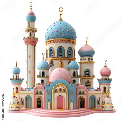 Colorful Fantasy Castle with Domes and Towers on Transparent Background
