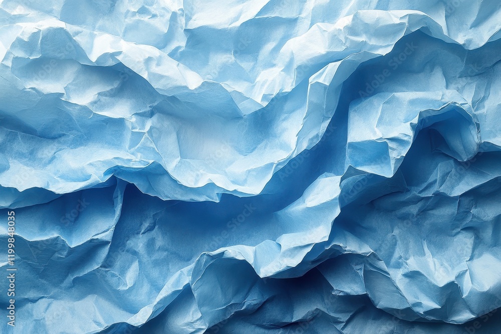 Crumpled blue paper creating texture and depth that evokes a sense of calmness and creativity Crumpled blue paper creating texture and depth that evokes a sense of calmness and creativity