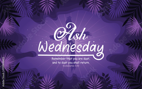 Happy Ash Wednesday background. Ash Wednesday celebration. Christian holy day of prayer and fasting. Best for Poster, Banner, Post, Flyer, Card, Cover. February 14. Vector Illustration.