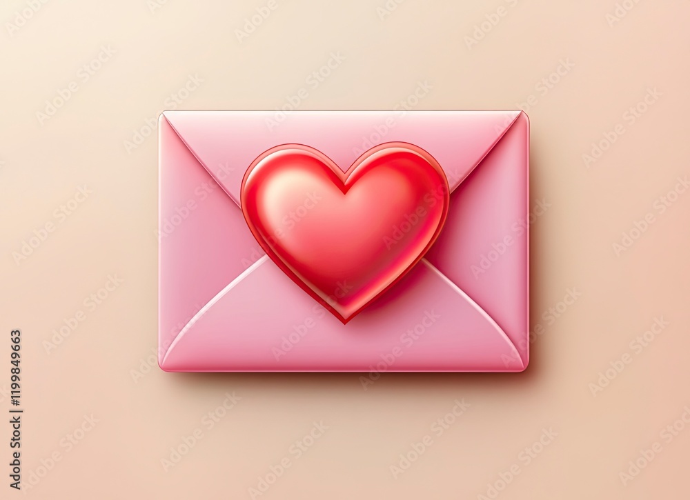Valentine's Day concept with a red heart and envelope on a pink background, in a flat lay top view. Flat design. Valentine's Day concept with a red heart and envelope on a pink background, in a flat lay top view. Flat design.