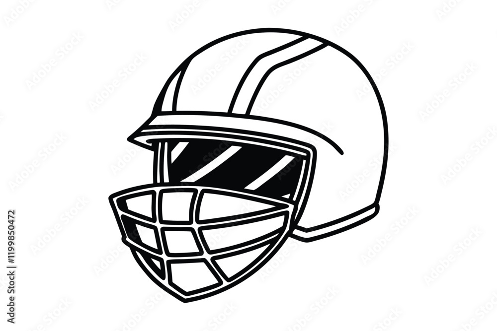 Fototapeta premium Cricket helmet line art illustration.eps