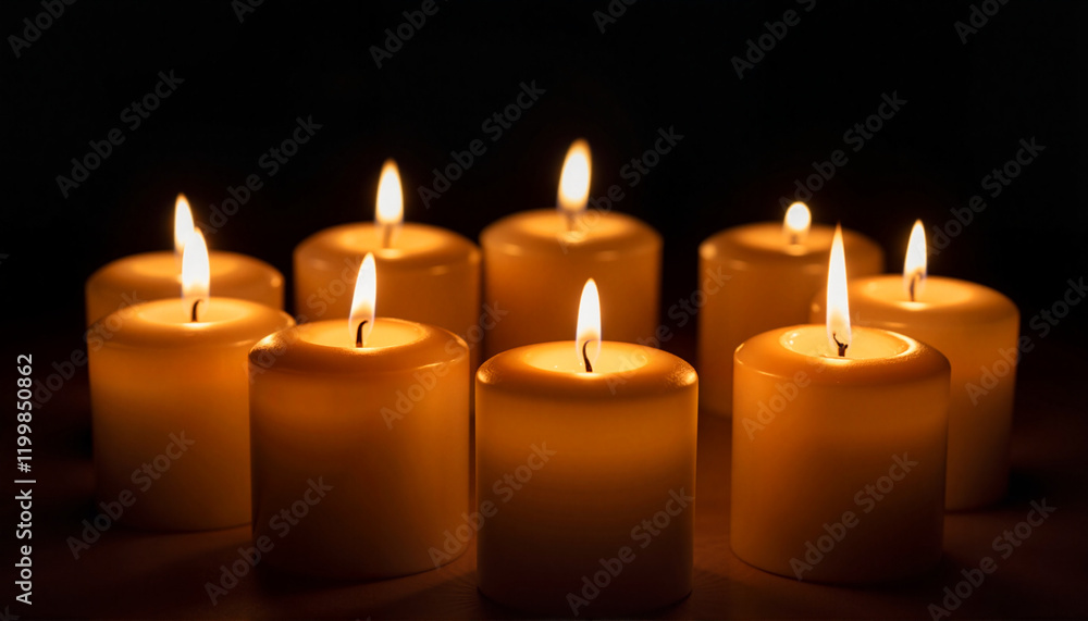 Soft glowing LED candles in dark setting, promoting energy conservation, Earth Hour Soft glowing LED candles in dark setting, promoting energy conservation, Earth Hour