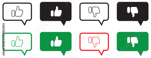 Like and dislike icons in speech bubbles – flat design illustration