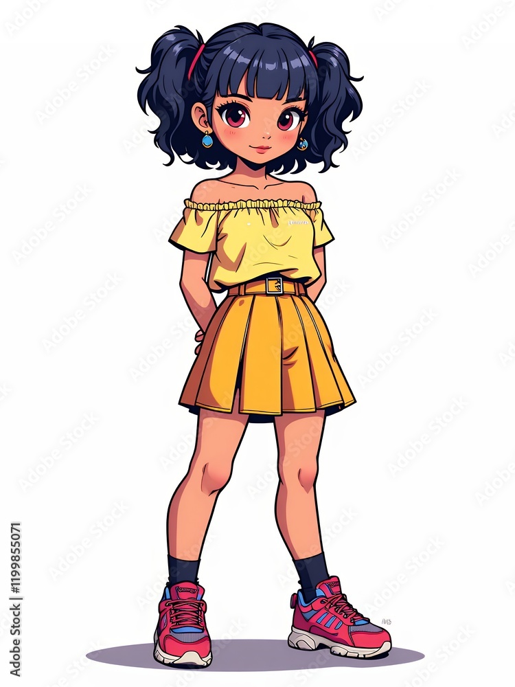 Adorable Anime Girl in Yellow Outfit Posing in Trendy Sneakers Cute Cartoon Illustration Adorable Anime Girl in Yellow Outfit Posing in Trendy Sneakers Cute Cartoon Illustration