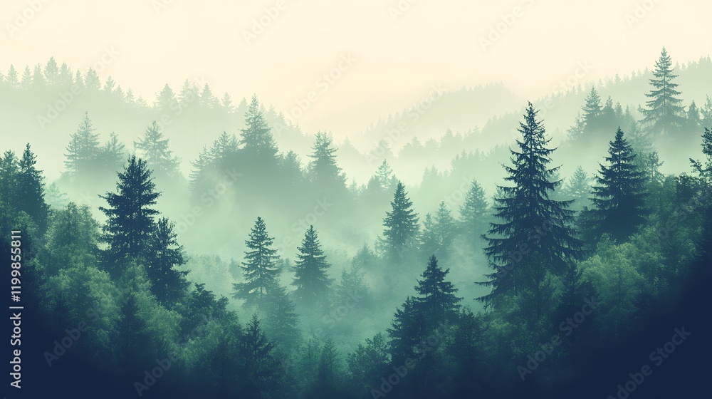 Fototapeta premium Tranquil Forest Landscape in Ombre Greens