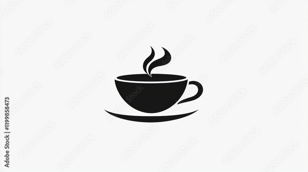 Stylized black cup with steam symbolizing warmth and comfort in a minimalist design Stylized black cup with steam symbolizing warmth and comfort in a minimalist design