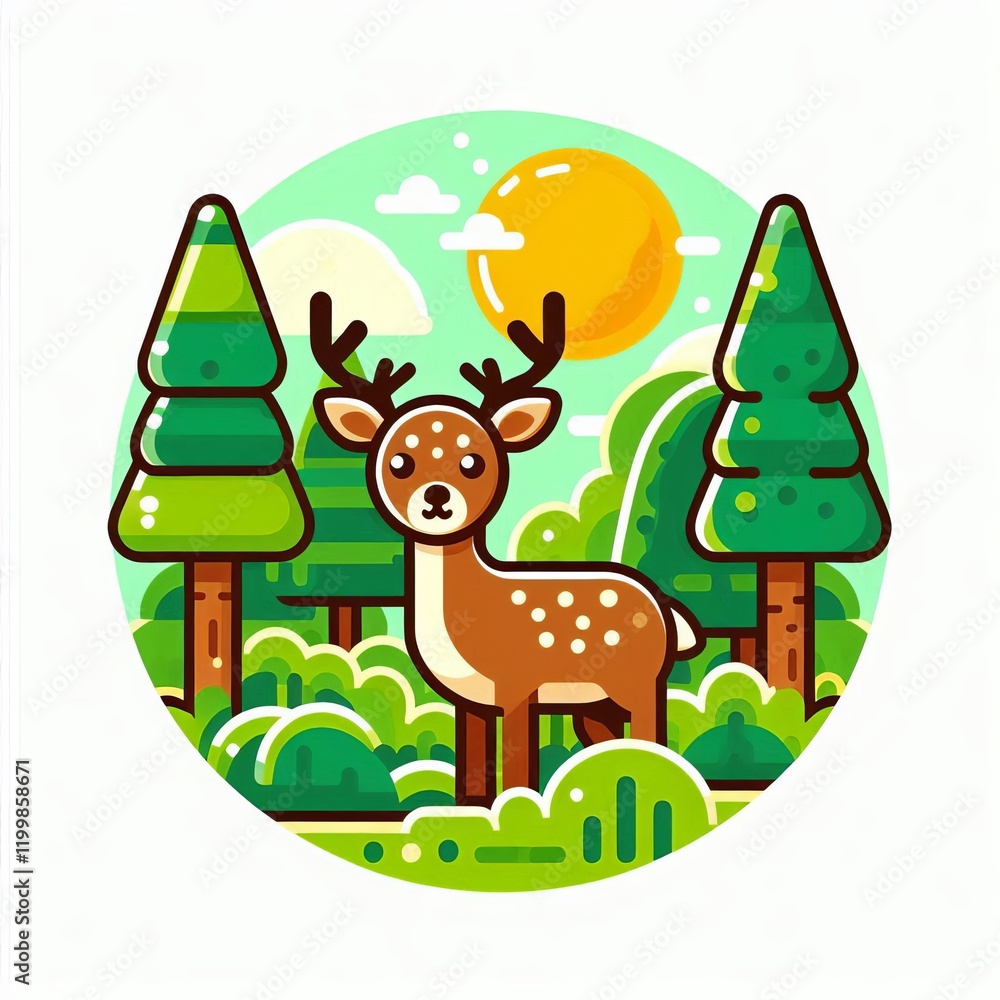 Naklejka premium Deer Note A brown deer with a green forest background and a yell
