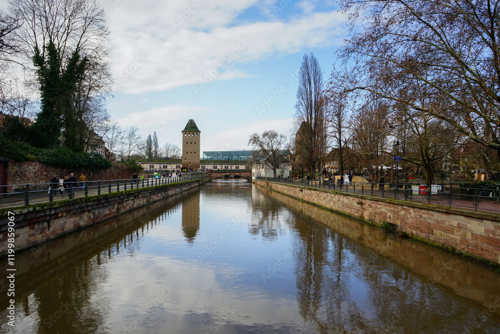 Fototapeta premium Reno river through Strasbourg, Alsace, France