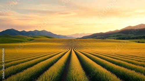 Wallpaper Mural Rolling lavender fields at sunset with soft golden light gentle hills and a calm horizon evoking peaceful meditation  Torontodigital.ca