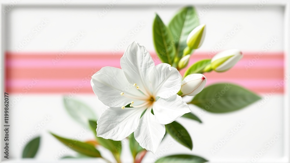 Fototapeta premium White Azalea Bloom in a Striped Frame - Stunning Floral Art