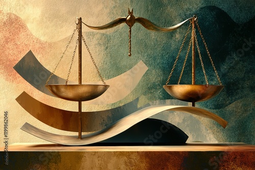 Balanced scales on an artistic surface