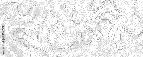 Abstract background wavy topographic line map. Contour geography map grid abstract backdrop. Seamless pattern and banner design. Modern and dynamic feel to topographic mapping vector illustration.