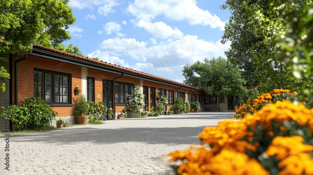 Obraz premium Rustic Charm: Modern Apartments in a Serene Setting