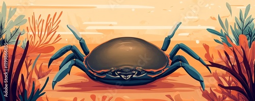 Illustration of a crab on beach photo