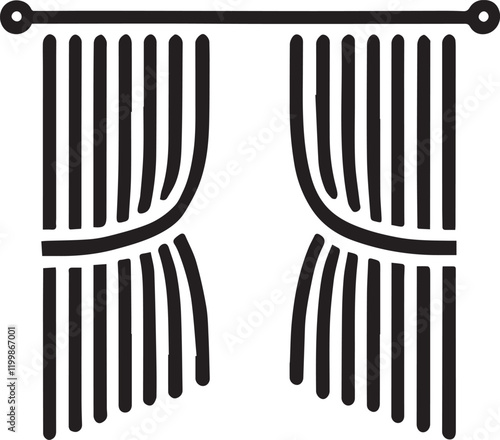 icon minimalist curtain design, ideal for illustrating interior decor or home improvement.
