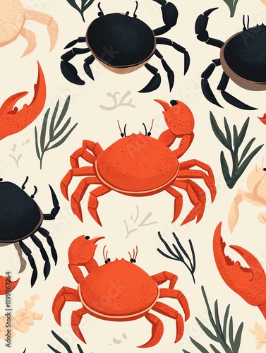 Cute crab illustration pattern background