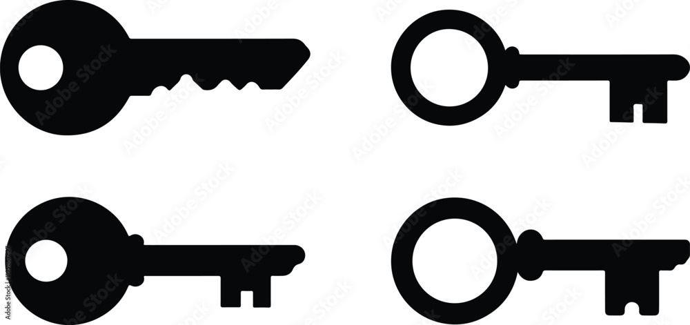 Key silhouette icon set vector on white background Key silhouette icon set vector on white background