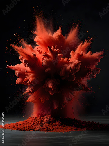 Dynamic Red Powder Explosion with Dramatic Contrast - generate by AI photo