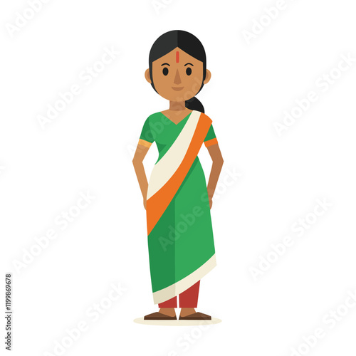 indian flag saree women on white background