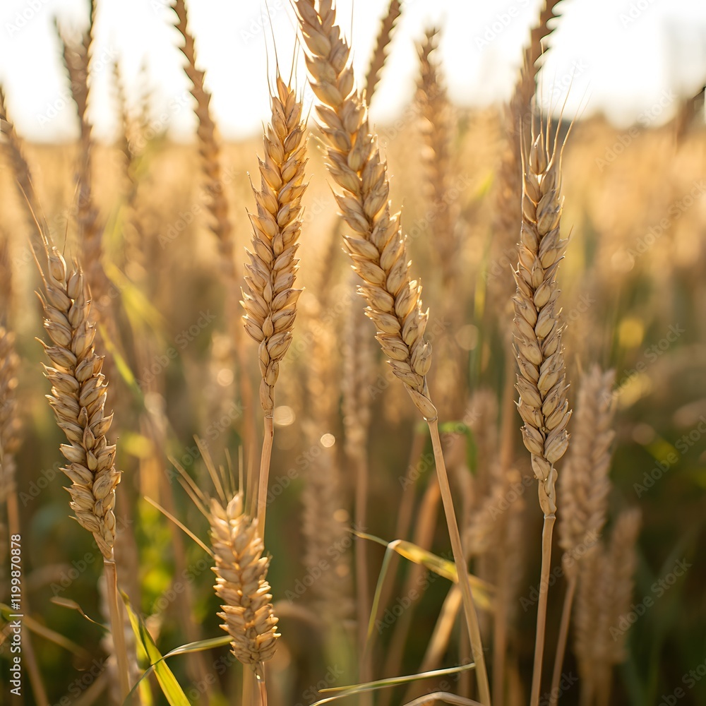 Golden wheat field and sunny day