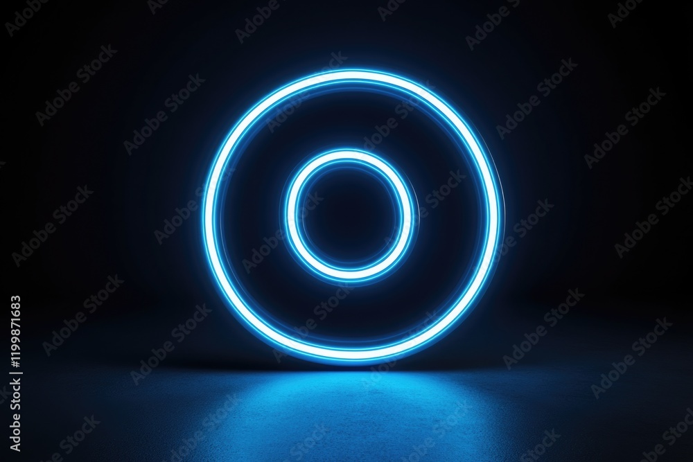 Blue neon ring in dark room Blue neon ring in dark room