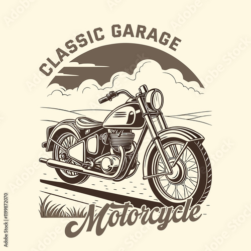 Vintage Retro Motorcycle in Classic Garage Artwork Design