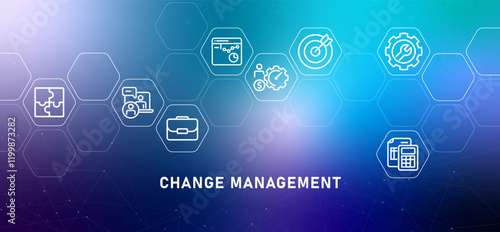 Change Management gradient header business reorganization management restructuring planning changing system work strategy organization employee design