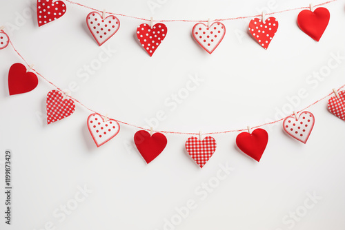 valentine border frame with red bunting party decoration heart shaped, valentine's day concept