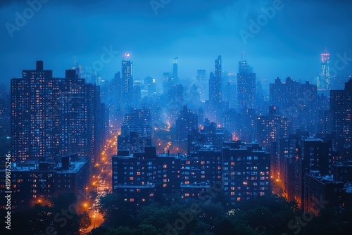 Wallpaper Mural Nighttime cityscape of illuminated buildings under a cloudy sky with distant skyscrapers in view Torontodigital.ca