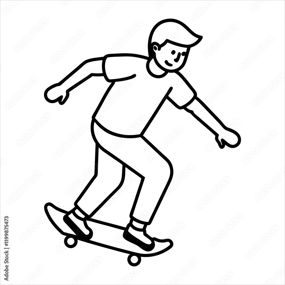 Obraz premium A student skateboarding line art vector illustration