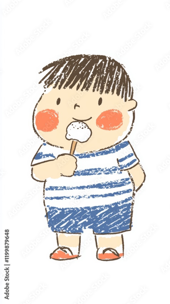 Charming Illustration of a Boy Enjoying an Ice Cream Charming Illustration of a Boy Enjoying an Ice Cream