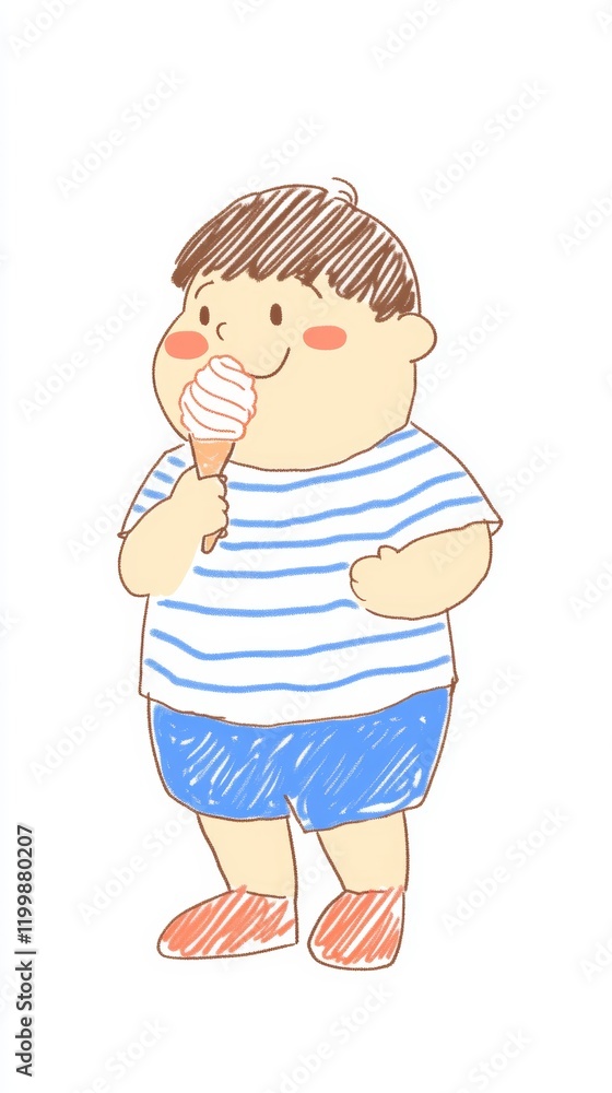 Charming Illustration of a Boy Enjoying an Ice Cream Charming Illustration of a Boy Enjoying an Ice Cream