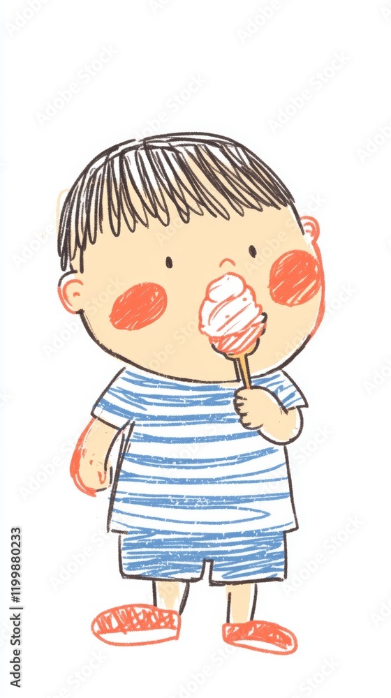 Charming Illustration of a Boy Enjoying an Ice Cream Charming Illustration of a Boy Enjoying an Ice Cream