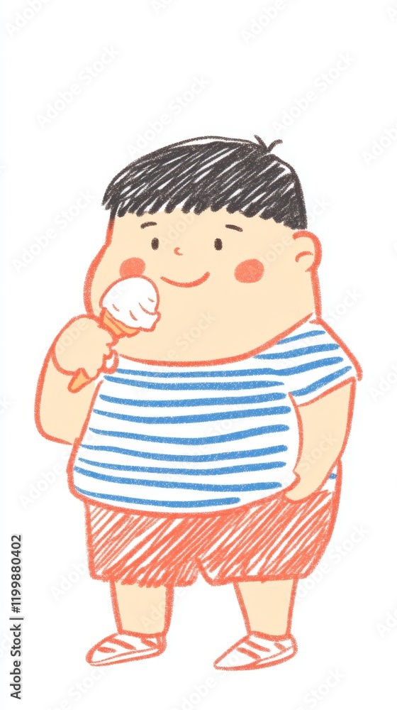 Charming Illustration of a Boy Enjoying an Ice Cream Charming Illustration of a Boy Enjoying an Ice Cream
