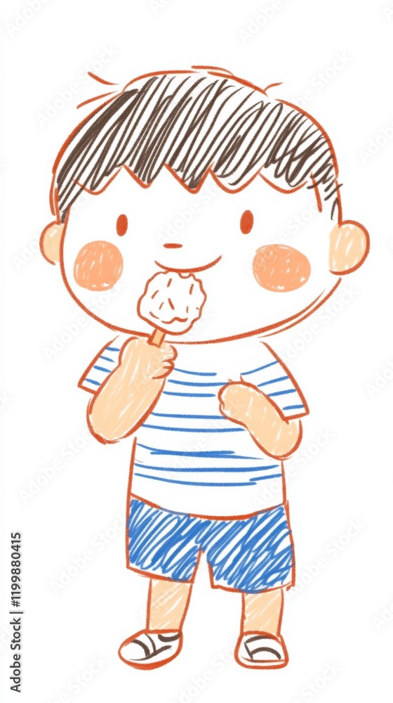 Charming Illustration of a Boy Enjoying an Ice Cream Charming Illustration of a Boy Enjoying an Ice Cream