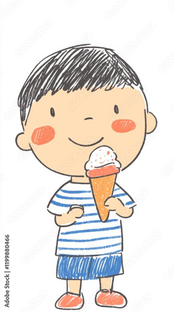 Charming Illustration of a Boy Enjoying an Ice Cream Charming Illustration of a Boy Enjoying an Ice Cream