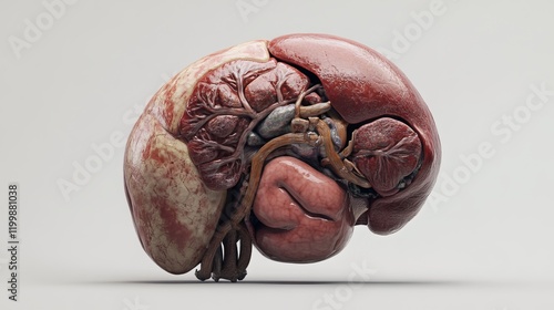 Human liver is an internal organ responsible for several vital functions, including metabolism, detoxification, and bile production photo